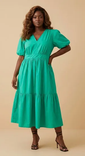 FRENCH CONNECTION Teal Puff-Sleeve Maxi Dress Sz XXL thumbnail 1
