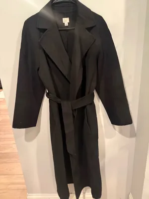 Minimalist Black Longline Open Front Trench Coat with Tie Belt by A New Day thumbnail 1