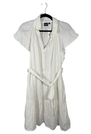 Gap Crinkle Gauze Flutter Sleeve Mini Shirt Dress Off White Medium NEW with Tags thumbnail 3