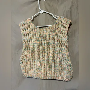 Free people Hoopla Cream Multi Knit V-Back Sweater Vest thumbnail 3