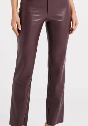 MESHKI Faux Leather Straight Leg Pant - Dark Chocolate Small thumbnail 1