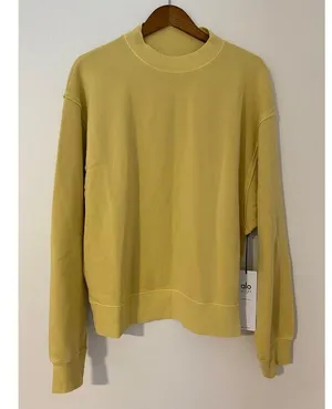 NWT ALO Yoga Washed Freestyle Sweatshirt Sulphur Wash Yellow Large thumbnail 2