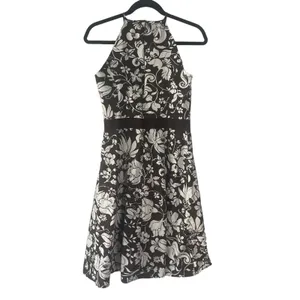 Ann Taylor‎ Women's 2 XS Brown White Floral Sleeveless Midi Dress Kentucky Derby thumbnail 7