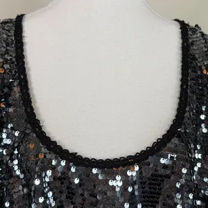 Free People Black Sequin Open Back Flowy Blouse Size‎ Medium thumbnail 2