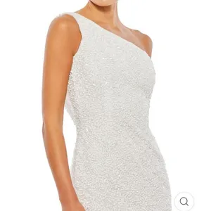 Mac Duggal Size 12 NEW One Shoulder White Sequined Mini Dress 5263 FLAW thumbnail 2