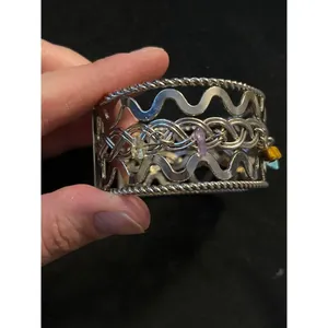 Silver tone cuff bracelet with dangle crystals chakra thumbnail 2