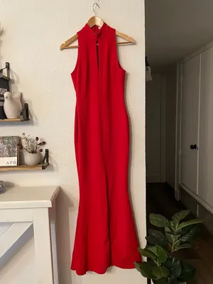 Likely Red Harbor Gown Halter Maxi Dress Front Slit Size 2 thumbnail 4