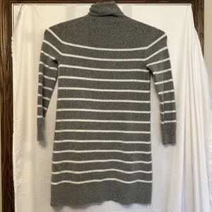 J Crew Women Size Medium Sweater Dress Gray White Striped Wool Blend Turtleneck‎ thumbnail 3