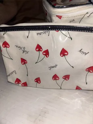 Nick & Nora Cherry Hearts Y2k Cosmetics Case With Matching Zip Pouch Vintage thumbnail 4