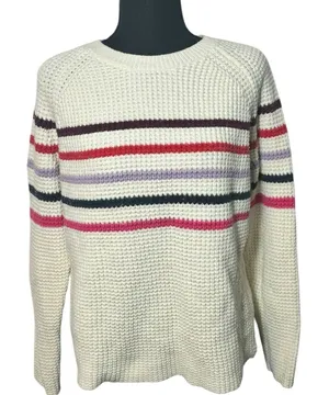Marine Layer Cream‎ Multi Stripe Sweater Delaney Raglan Preppy Chucky Size Large thumbnail 1