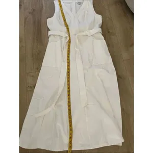 Sundance Poppy Denim Midi Dress Belted A-Line Pockets Boho, White, Size 12, NWOT thumbnail 11