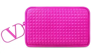 Valentino Hot Pink Studded Mini Clutch Pouch Bag Wallet Purse V Charm Zipper thumbnail 1