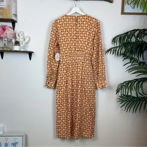 Lost + Wander Golden Dawn Orange Geometric Print Long Sleeve Boho Midi Dress S thumbnail 7
