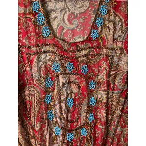 Vintage Boho Paisley Tunic Top Beaded Neckline Sheer‎ Blouse Peasant Festival XL thumbnail 2