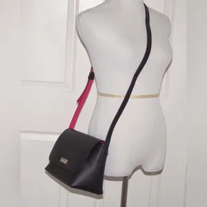 Kate Spade Madie Putnam Drive Leather Crossbody Bag Black and Hot Pink thumbnail 2