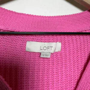 LOFT Women 100% Cotton Cardigan Sweater XL‎ Pink Front Balloon Sleeve Chunky thumbnail 4