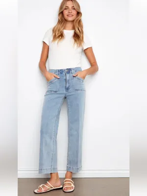 CHARLIE B Light Wash Cropped Wide-Leg Jeans thumbnail 2