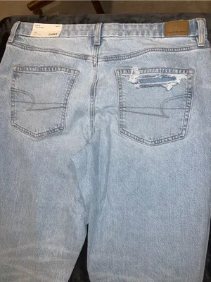 American Eagle Curvy '90s Skinny Jean in Stretch Ripped Destroyed Light Wash thumbnail 10