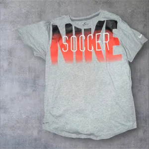 Nike Womens Dri-FIT Soccer Graphic Tee Grey Red Gradient Athletic Cut Size L thumbnail 1