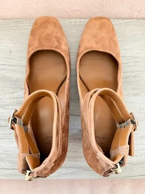 H by Halston Regina Brown Suede 3.25" Block Heel Pump Buckle Ankle Strap Zip 10 thumbnail 4