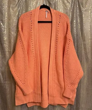 Free People Peach Orange Nightingale Chunky Long Cardigan‎ Sweater Small NWOT thumbnail 1