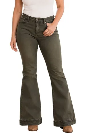 Cowgirl Tuff Tuff Flex Olive Green Trouser Flare Jeans 32x33 Western Coastal thumbnail 1