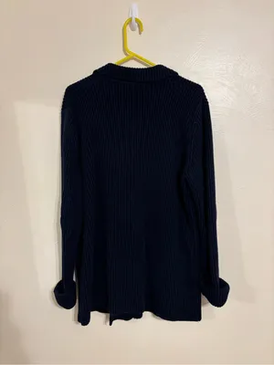 Lauren Ralph Lauren Navy Ribbed Cotton Double Breasted Cardigan M thumbnail 7