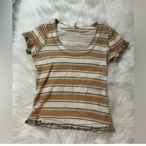 NWT Free People Garner Tee Shirt Top Striped Ruffle Short Sleeve Size Small thumbnail 10