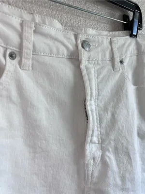 Frye Women's High Rise Straight Leg White Denim Jeans Cuffed thumbnail 2
