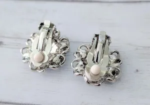 Vintage Clip On Earrings Large Turquoise Tone & Silver Tone Flower Whimsical thumbnail 7