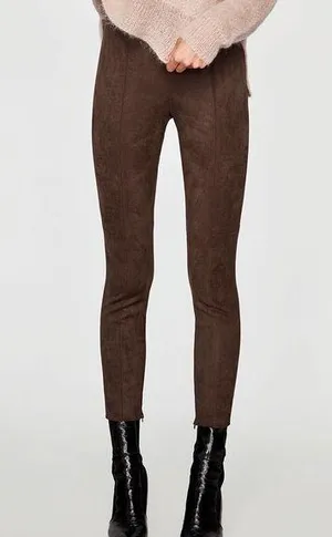 NWT Zara Suede Brown Skinny Pant thumbnail 1