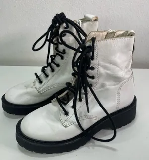 Steve Madden Combat Boots Women 5.5M Tornado White Round Toe Lace Up/Zip Moto thumbnail 1