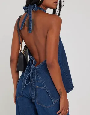 Denim halter top Blue thumbnail 3