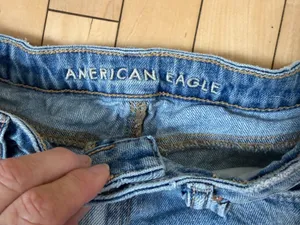 American Eagle Hi Rise A Line Light Wash Denim Jean Mini Skirt Size 0 thumbnail 5