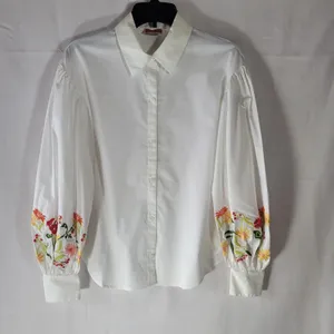Kate Spade White Floral Embroidered Gathered Puff Sleeve Blouse Shirt Sz 6 NWOT thumbnail 2