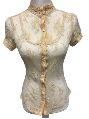 Vintage Mist 90’s cream button up delicate lace blouse thumbnail 1