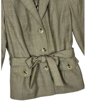 Banana Republic Blazer Womens 4 Wool Belted 3 Button 3/4 Sleeve Career Brown thumbnail 6