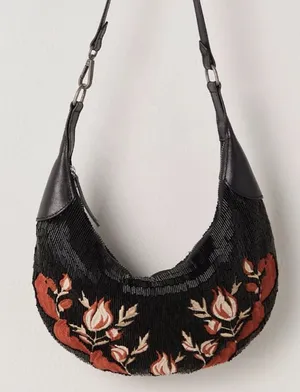 Free People Bugle Bead Clutch/Sling Bag in Black Embroidered Combo NWT $128R thumbnail 1