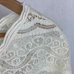 Free People White Sheer Crochet Lace Short Sleeve Top M thumbnail 4