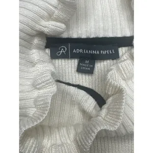 Adrianna Papell Cream Ruffle Trim Mock Neck‎ Long Sleeve Knit Sweater size M thumbnail 3