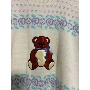 Kate Collins Sweater Vintage Teddy Bear Pastel White Knit‎ Crewneck 90s Kidcore thumbnail 5
