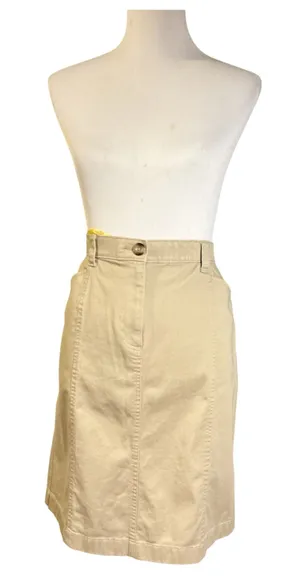 L.L.Bean Classic Fit Tan Chino Midi Skirt Size 10 Reg Khaki Cotton Casual Pockets thumbnail 1