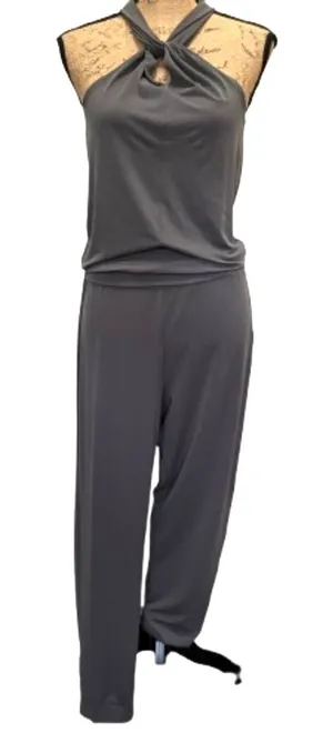 DKNY‎ Gray Keyhole Halter Neck Jumpsuit Tapered Leg Blouson Fit Size Small thumbnail 1