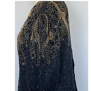 Vintage Black & Gold Silk Beadwork Cocktail Dress Open Back 80s Evening Party thumbnail 9
