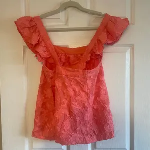 By Anthropologie Amber Tank Top Coral Ruffle Criss-Cross Straps Textured size XL thumbnail 2