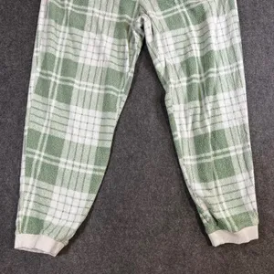 Aerie Plaid Fleece‎ Pajama Joggers Sage Green White XL Regular Lounge Pants thumbnail 9