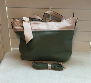 Two-Tone Green and Cream Women’s Shoulder Bag with Detachable Strap thumbnail 1