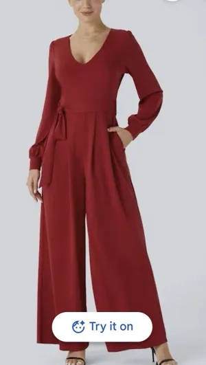 Halara SculptKnit V-neck Long Sleeve Belted Jumpsuit with Pockets-Easy Peezy S thumbnail 1