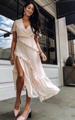 Lulus | Swiss Dot Ruffled Midi Dress in Cream NWT Style: Next to You thumbnail 1