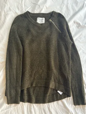 Abercrombie & Fitch Olive Green Crewneck Sweater with Zip Detail thumbnail 1